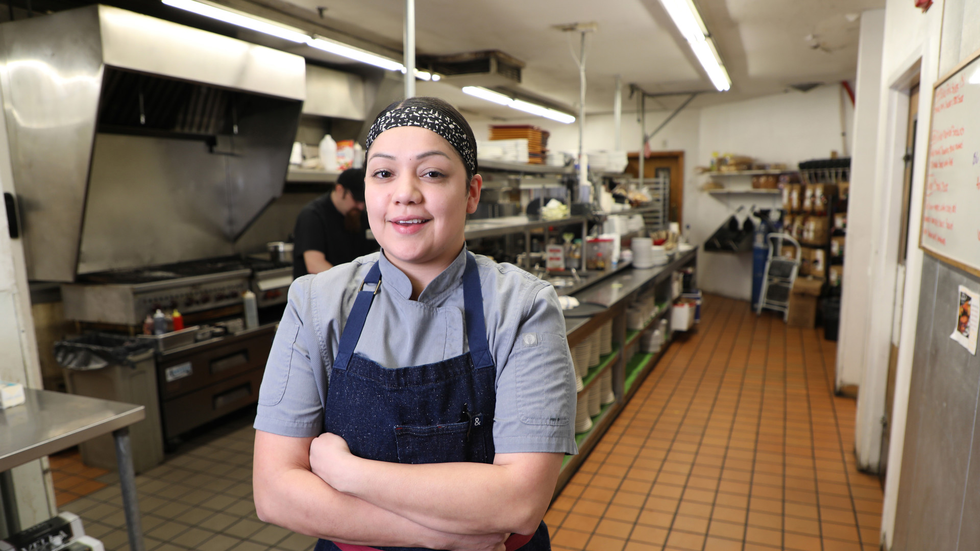 Hospitality Management student in kitchen